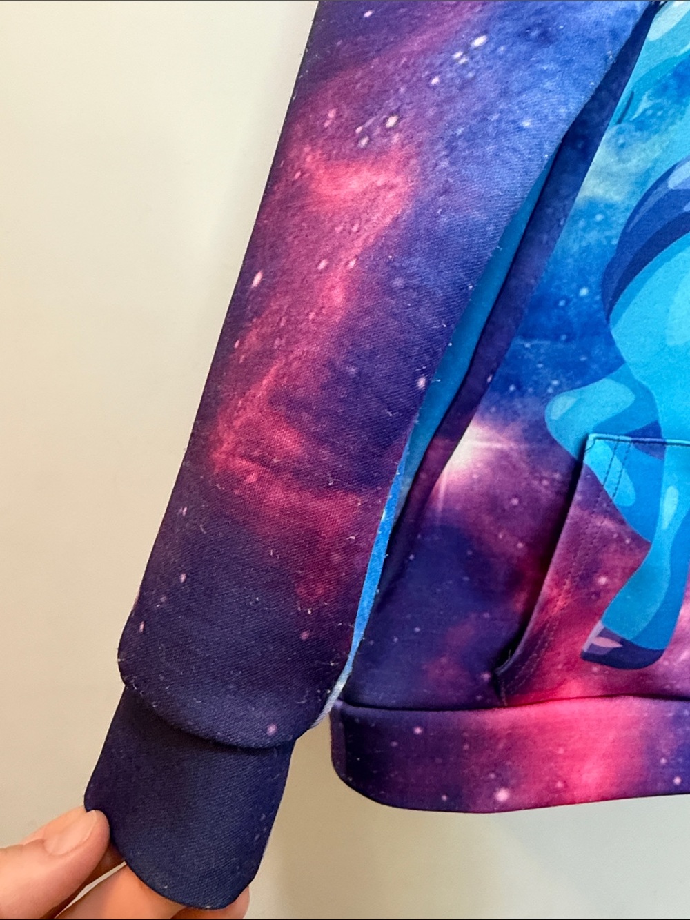 Girls' Blue Unicorn Galaxy Hoodie - Size 130 Ages 4-7 - Picture 4 of 8